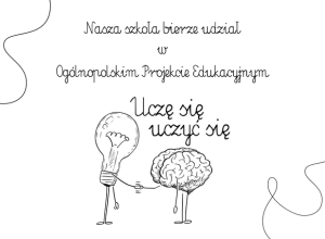 Rysunek promujący projekt Ucze się uczyć. Na rysunku jest żarówka witająca się z mózgiem.