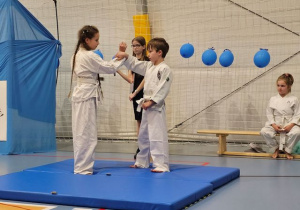 Pokazy karate w wykonaniu uczniów klasy 2b.