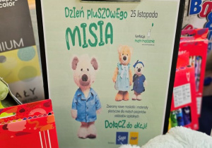 Plakat Fundacji Mam Marzenie, zachęcający do włączenia się do akcji zbiórki zabawek.