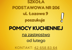 Plakat informujący o poszukiwaniu pomocy kuchennej