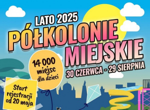 Plakat promujący półkolonie letnie.