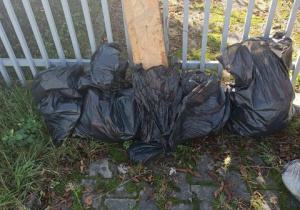 Śmieci zebrane w pobliżu szkoły przez jedną z klas.