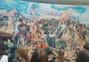 Kopia obrazu Jana Matejki wykonana haftem krzyżykowym.