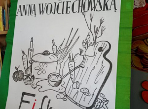 Plakat reklamujący podsumowanie konkursu i spotkanie z autorką książki.