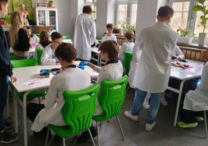 Widok na pracownię podczas zajęć z biologii.