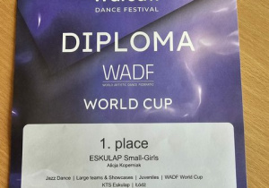 Dyplom za Mistrzostwa w tańcu.