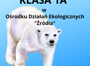 Napis klasa 1A w ODE "Źródła" na tle niedźwiedzia polarnego
